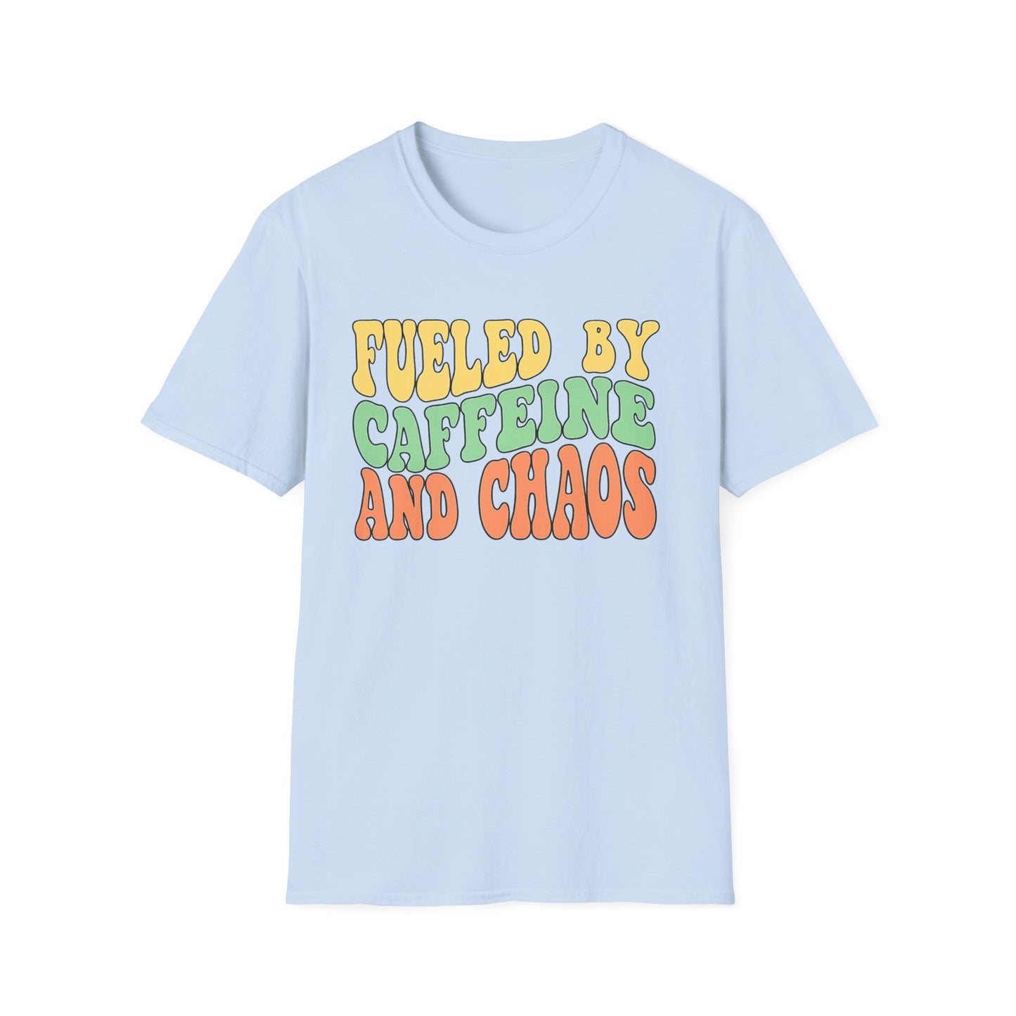 Fueled by Caffeine and Chaos T-Shirt — Retro Graphic Coffee Lover Tee