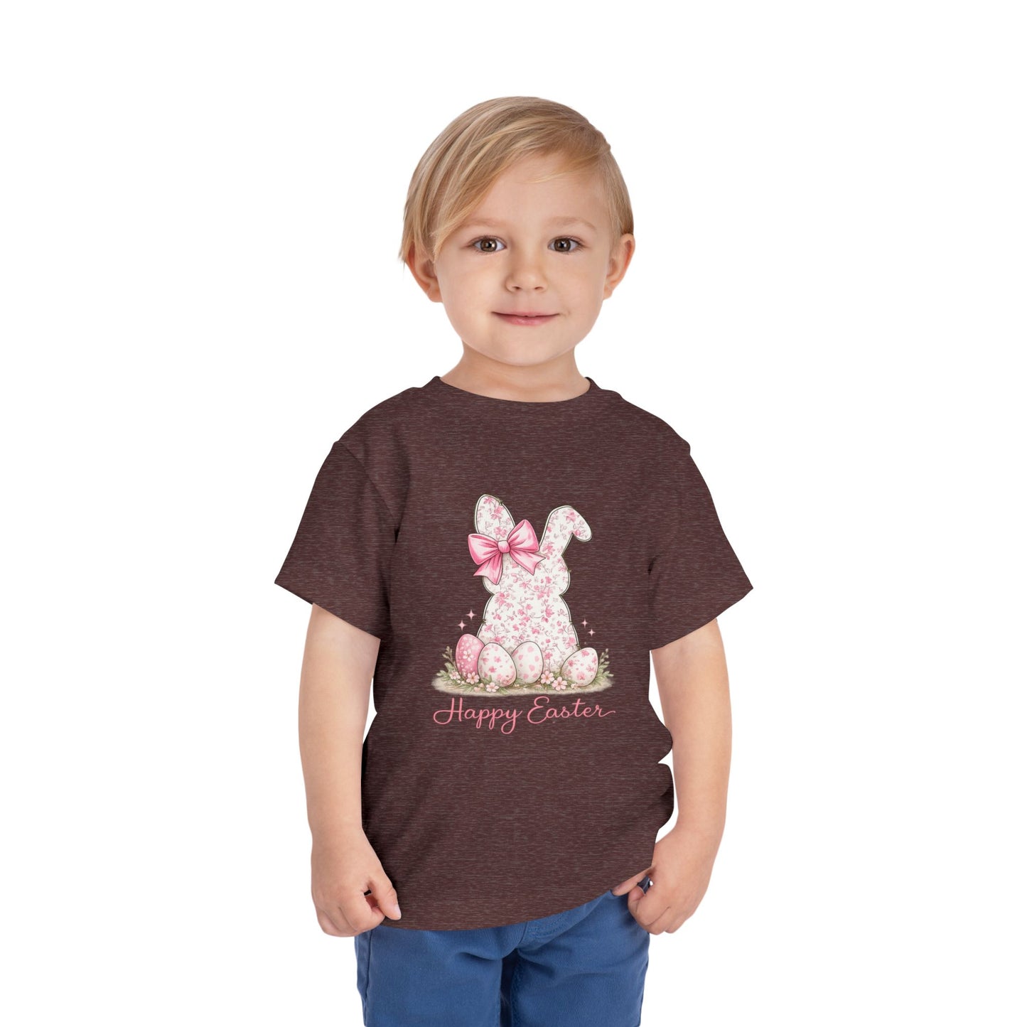 Toddler Tee — Pink Floral Bunny "Happy Easter"