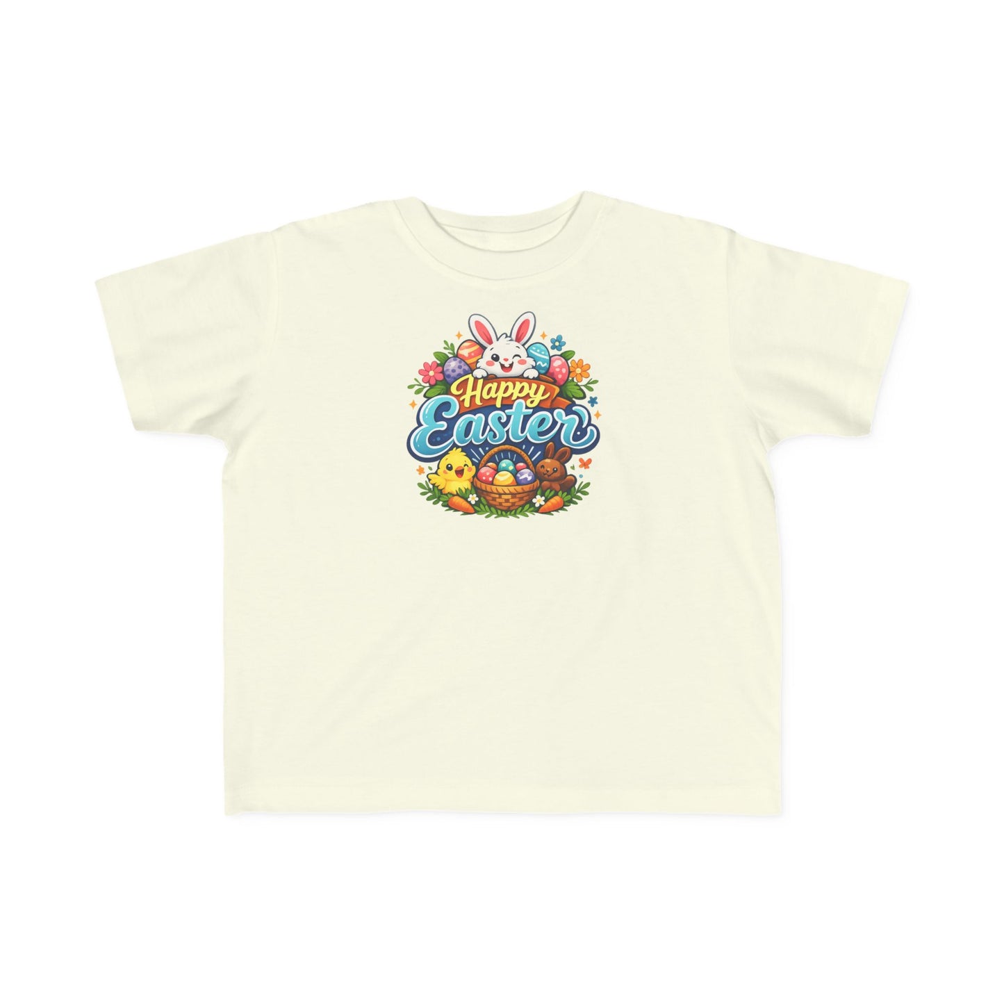 Toddler Easter Tee — "Happy Easter" Bunny & Eggs Spring Graphic