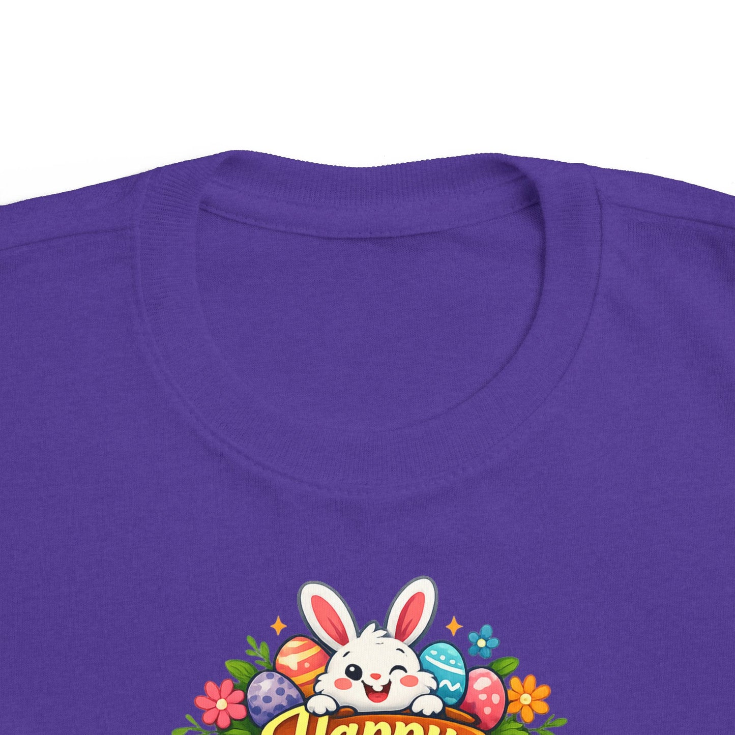 Toddler Easter Tee — "Happy Easter" Bunny & Eggs Spring Graphic