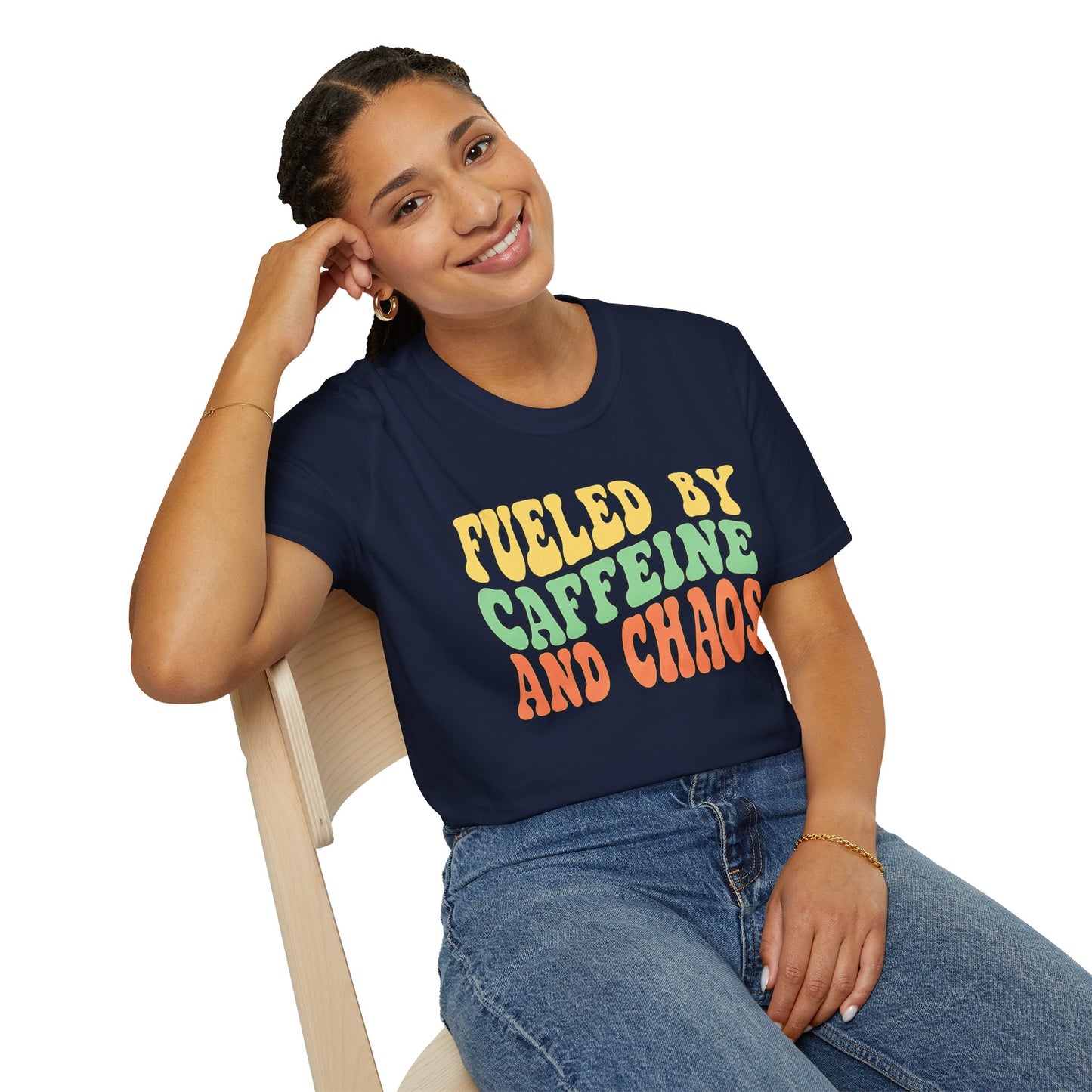 Fueled by Caffeine and Chaos T-Shirt — Retro Graphic Coffee Lover Tee